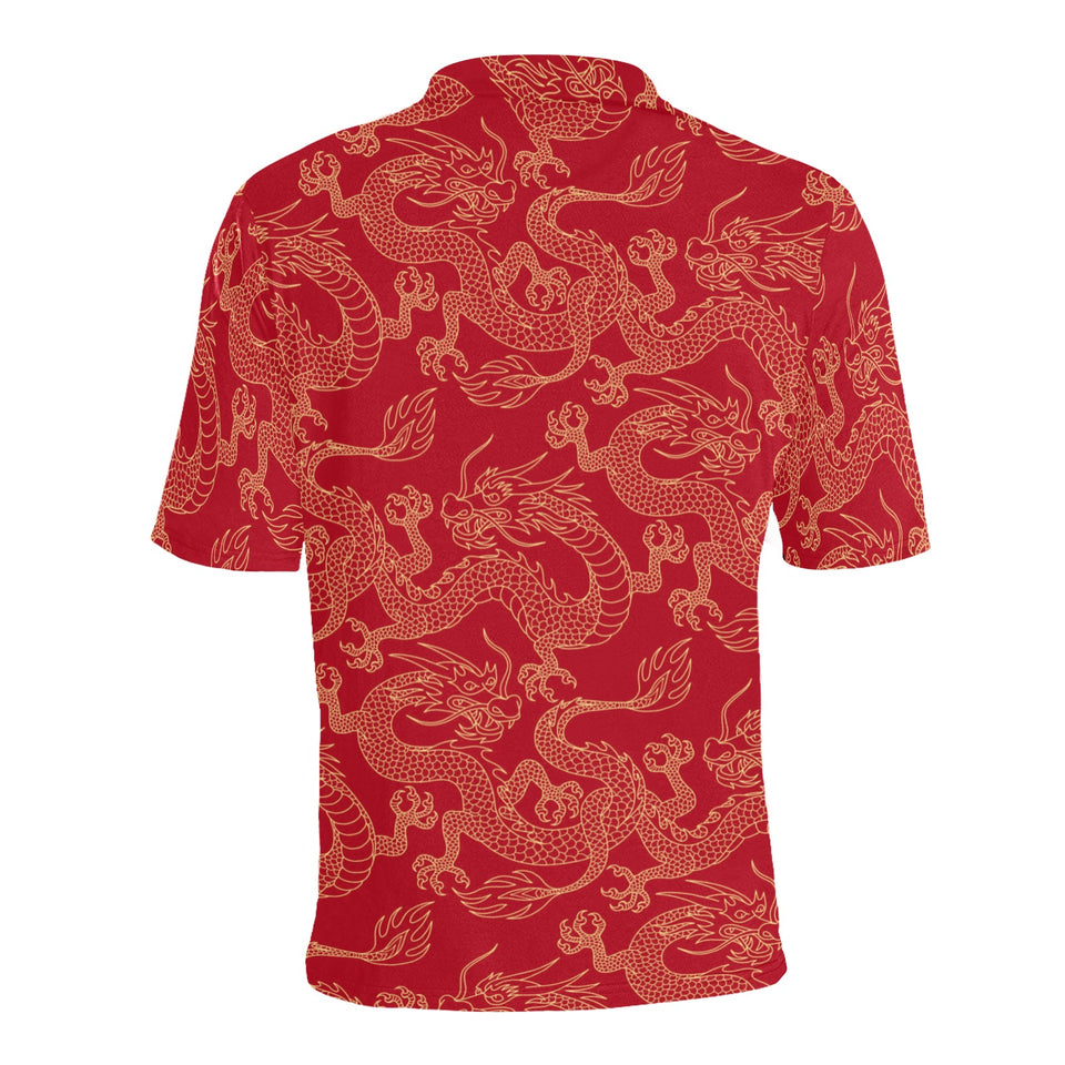 Gold dragons red background Men's All Over Print Polo Shirt