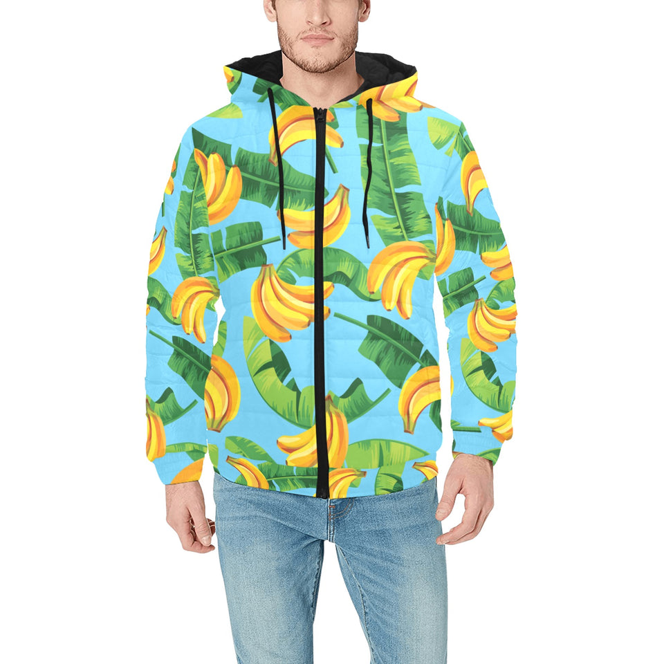 banana leaves banana design pattern Men's Padded Hooded Jacket