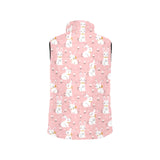 Cute white rabbit flower pink background Women's Padded Vest