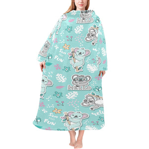 Cute koalas blue background pattern Blanket Robe with Sleeves