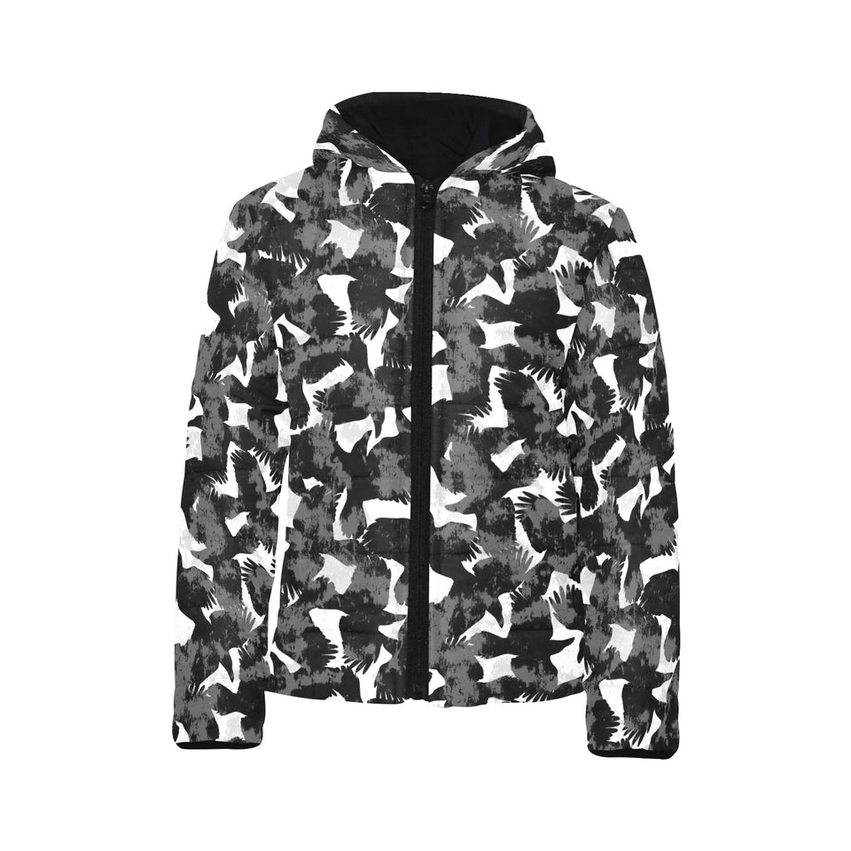 Crow illustration pattern Kids' Boys' Girls' Padded Hooded Jacket