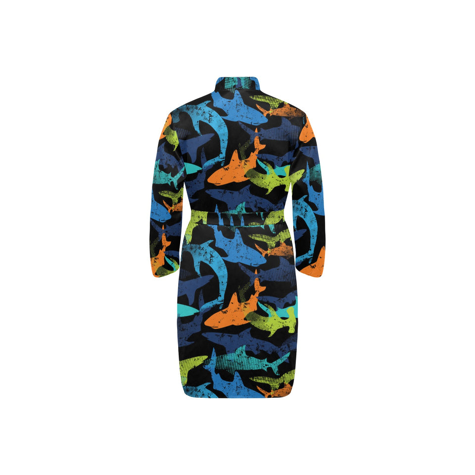 Colorful shark Men's Long Sleeve Belted Night Robe