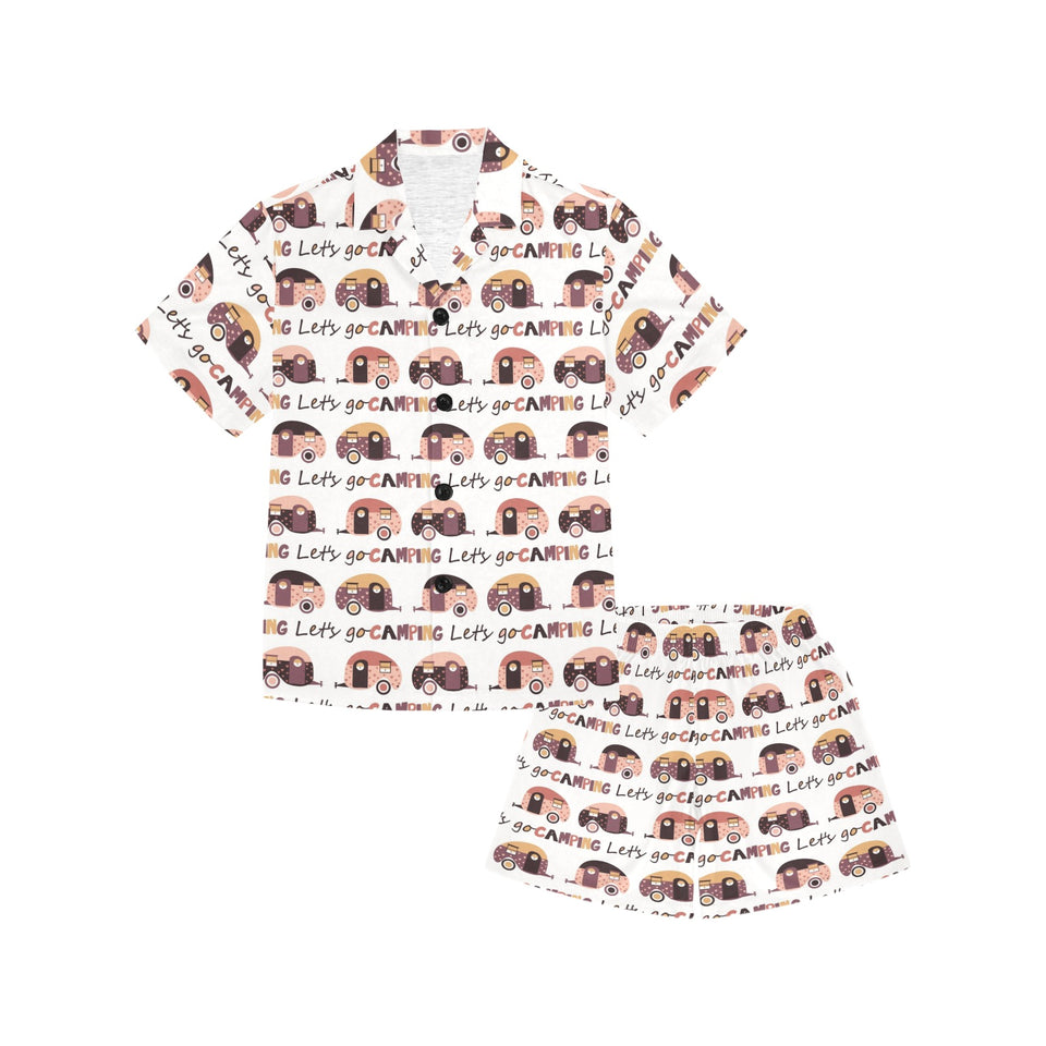 Camper Van Pattern Print Design 01 Kids' Boys' Girls' V-Neck Short Pajama Set