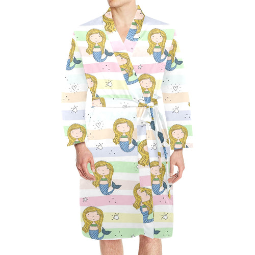 Cute hand drawn mermaid Men's Long Sleeve Belted Night Robe
