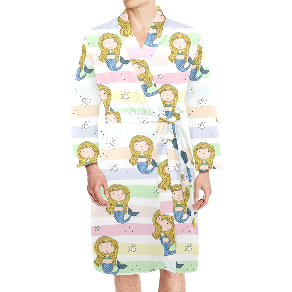 Cute hand drawn mermaid Men's Long Sleeve Belted Night Robe