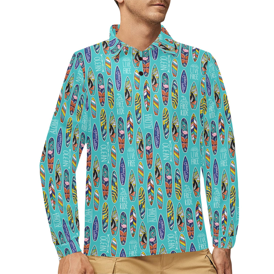 Surfboard Pattern Print Design 05 Men's Long Sleeve Polo Shirt