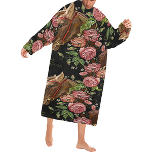 Horse head wild roses pattern Blanket Robe with Sleeves