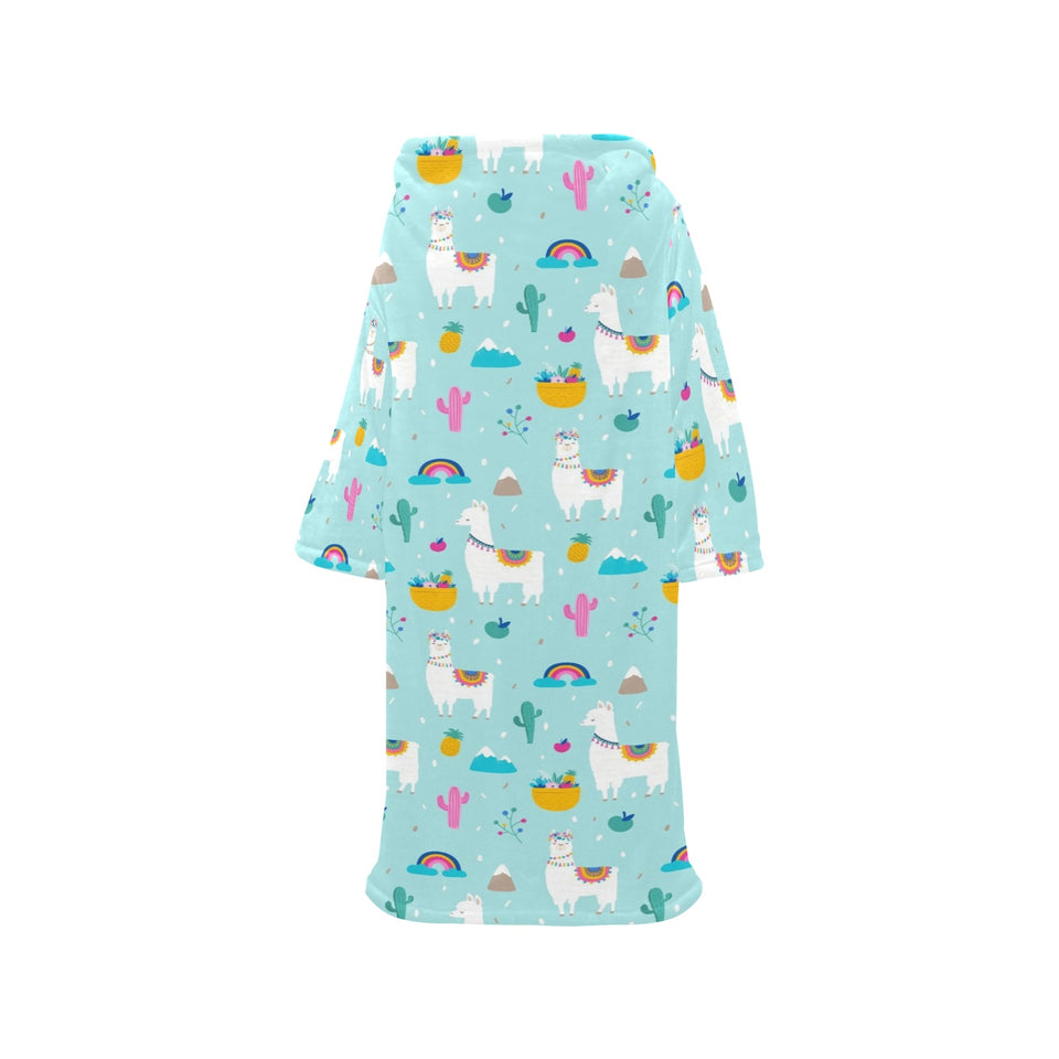 Llama alpaca cactus leaves pattern Blanket Robe with Sleeves