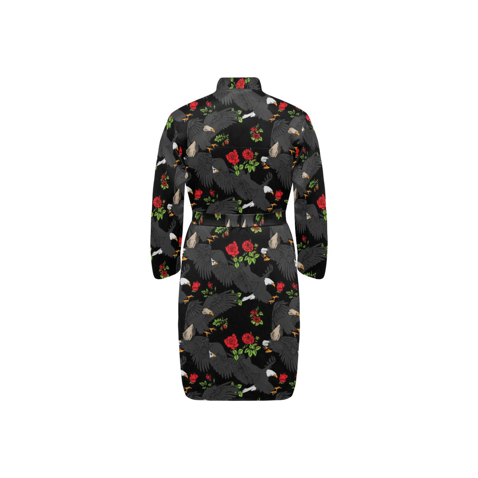 Eagle Pattern Print Design 04 Men's Long Sleeve Belted Night Robe