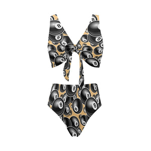 Billiard Ball Pattern Print Design 04 Chest Bowknot High Waisted Bikini Swimsuit