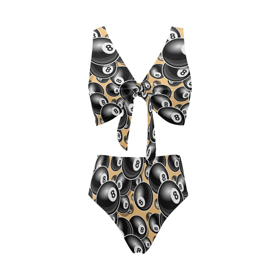Billiard Ball Pattern Print Design 04 Chest Bowknot High Waisted Bikini Swimsuit