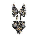 Billiard Ball Pattern Print Design 04 Chest Bowknot High Waisted Bikini Swimsuit