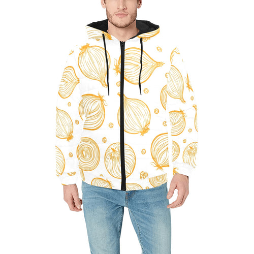 hand drawn onion pattern Men's Padded Hooded Jacket