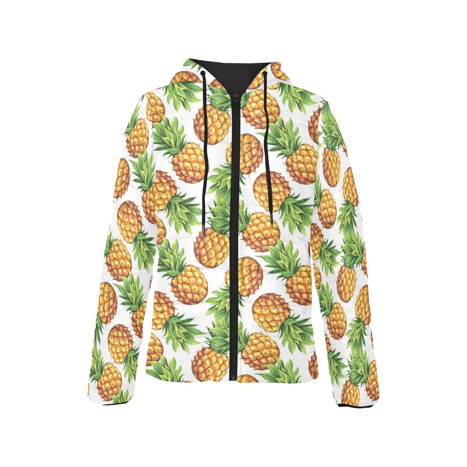 Pineapples design pattern Women's Padded Hooded Jacket
