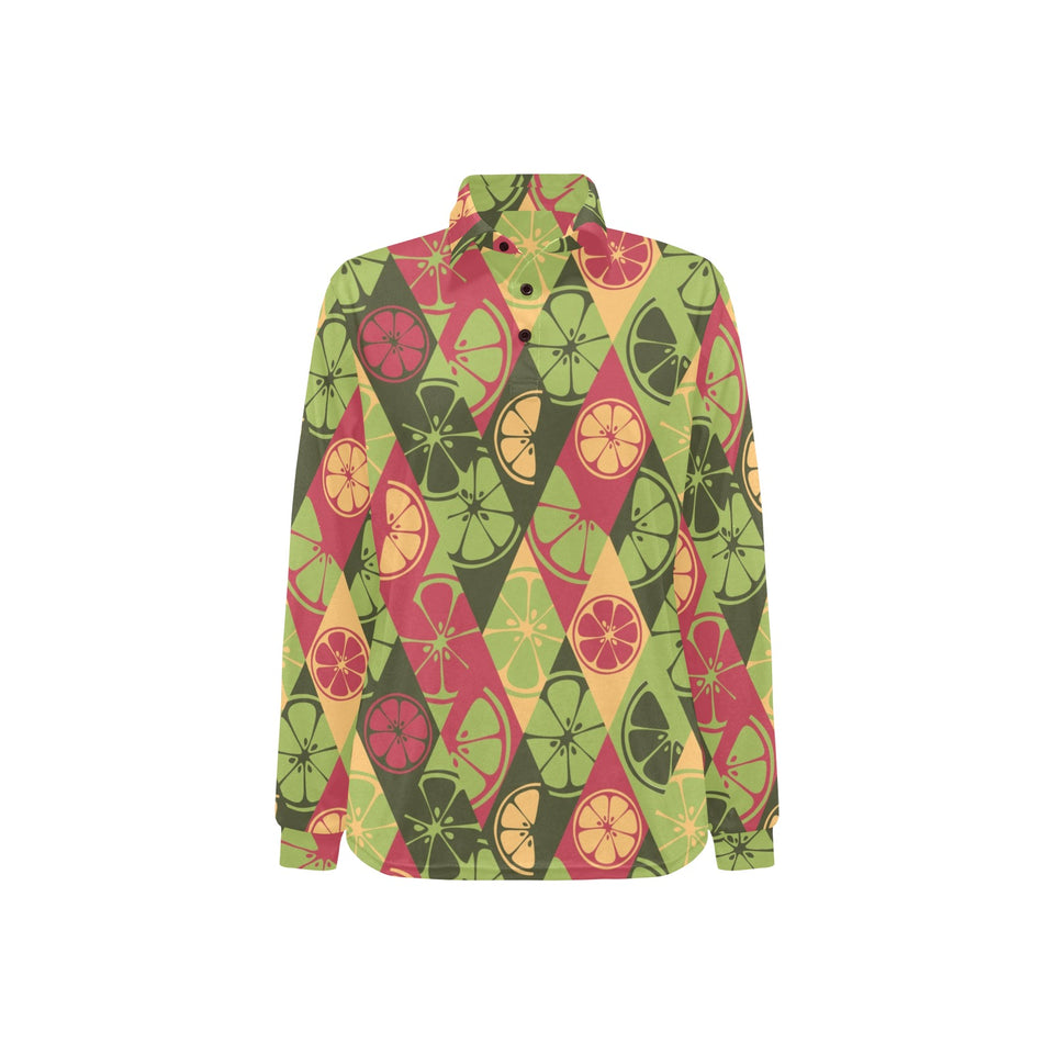 Cool Geometric lime pattern Women's Long Sleeve Polo Shirt