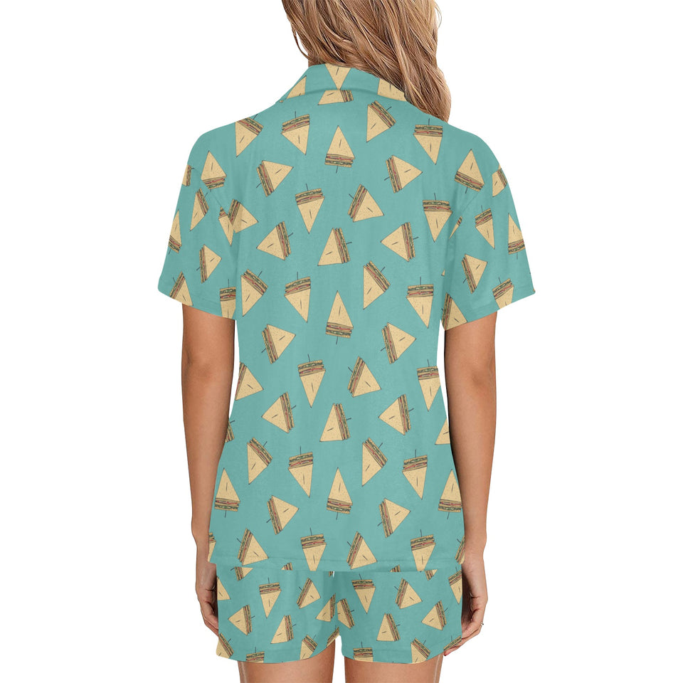 Sandwich Pattern Print Design 03 Women's V-Neck Short Pajama Set