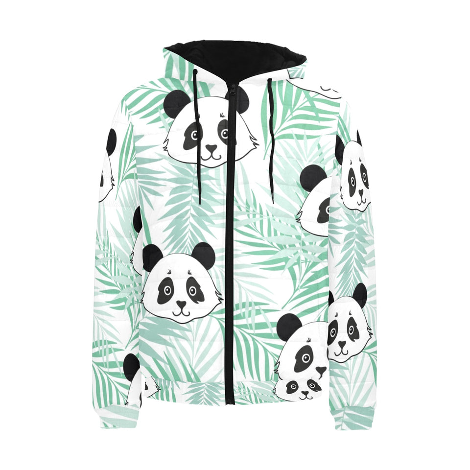 Panda pattern tropical leaves background Men's Padded Hooded Jacket