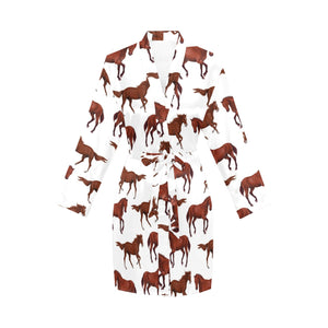 Horses running pattern background Women's Long Sleeve Belted Night Robe