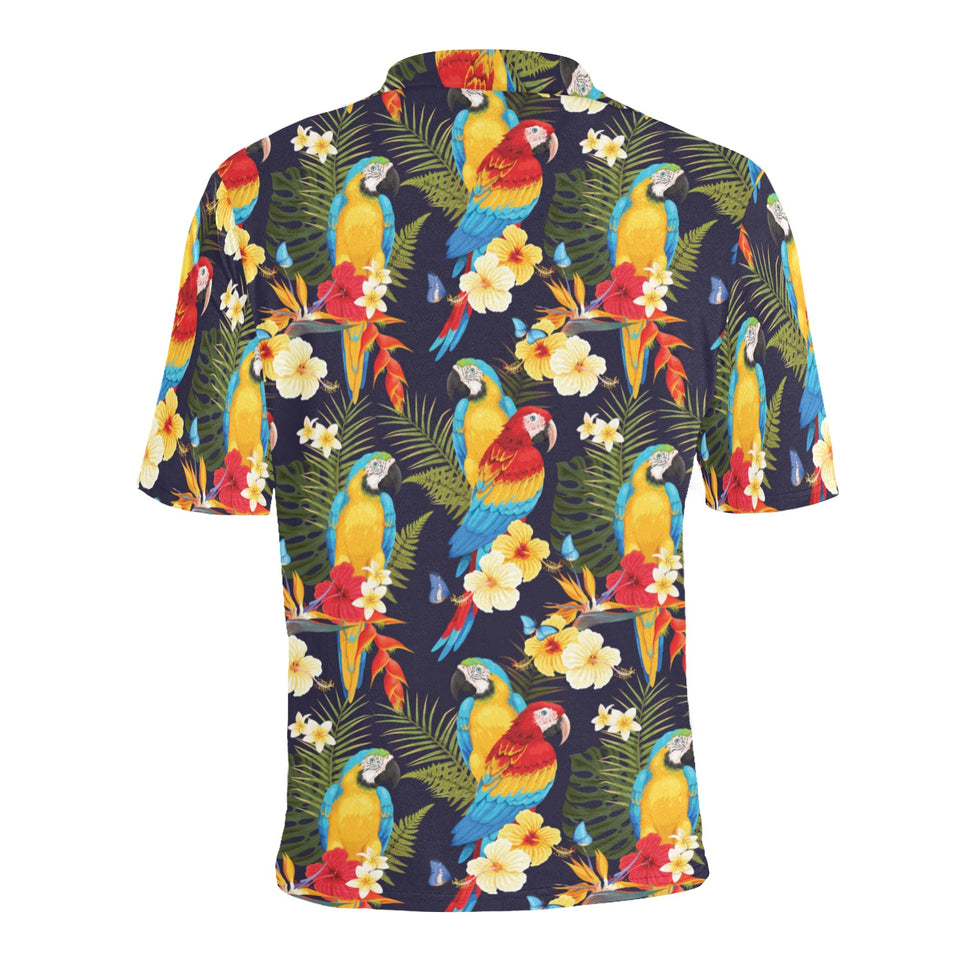 Colorful parrot flower pattern Men's All Over Print Polo Shirt