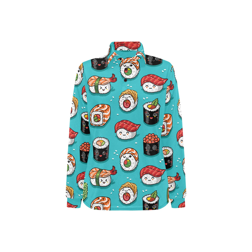 Cute sushi pattern Women's Long Sleeve Polo Shirt