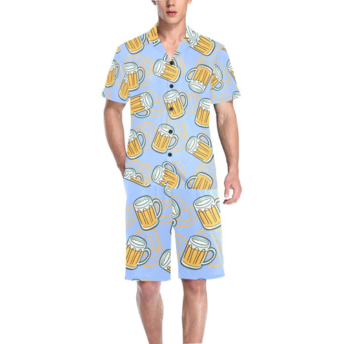 Beer pattern Men's V-Neck Short Pajama Set