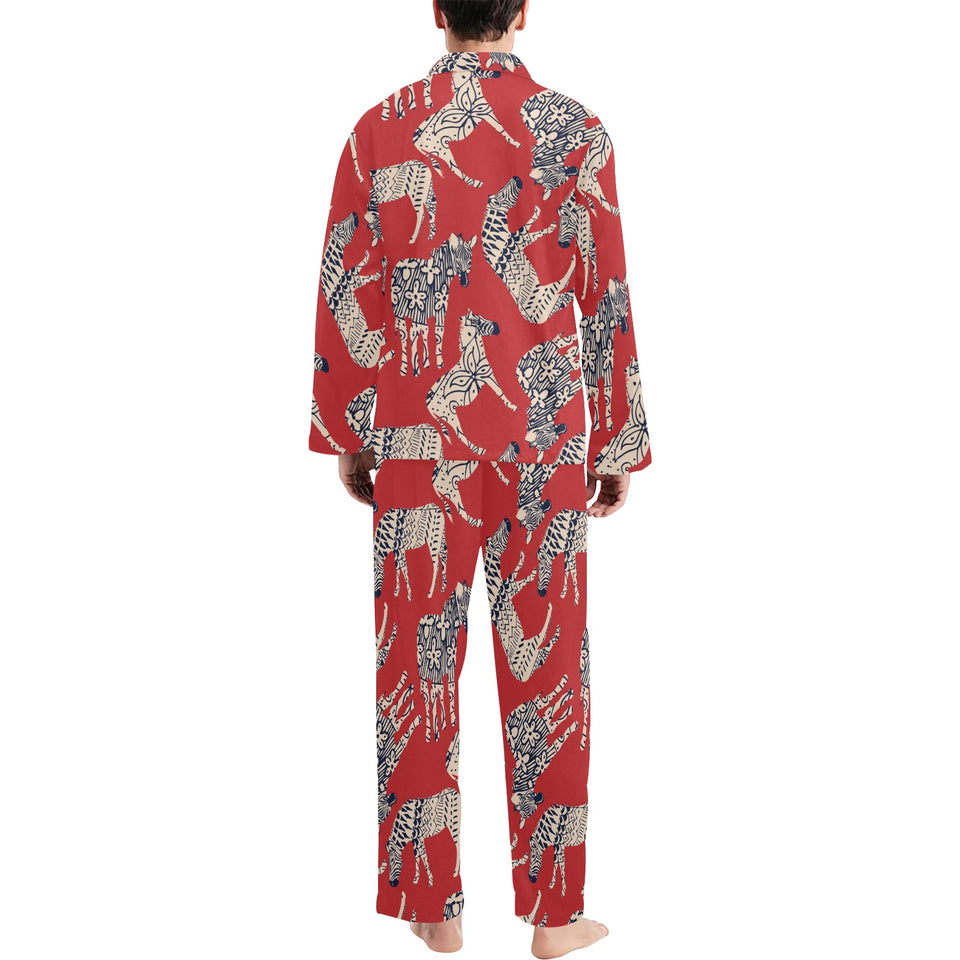 Zebra abstract red background Men's Long Pajama Set
