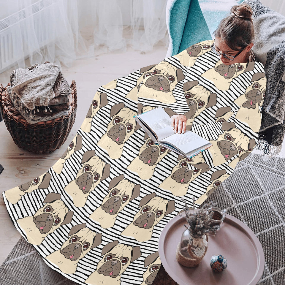 Happy pug pattern Blanket Robe with Sleeves