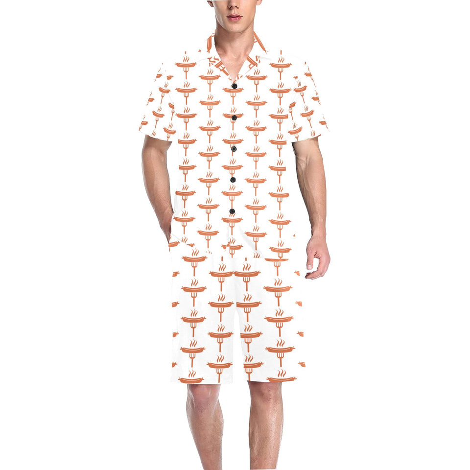 Sausage Pattern Print Design 05 Men's V-Neck Short Pajama Set