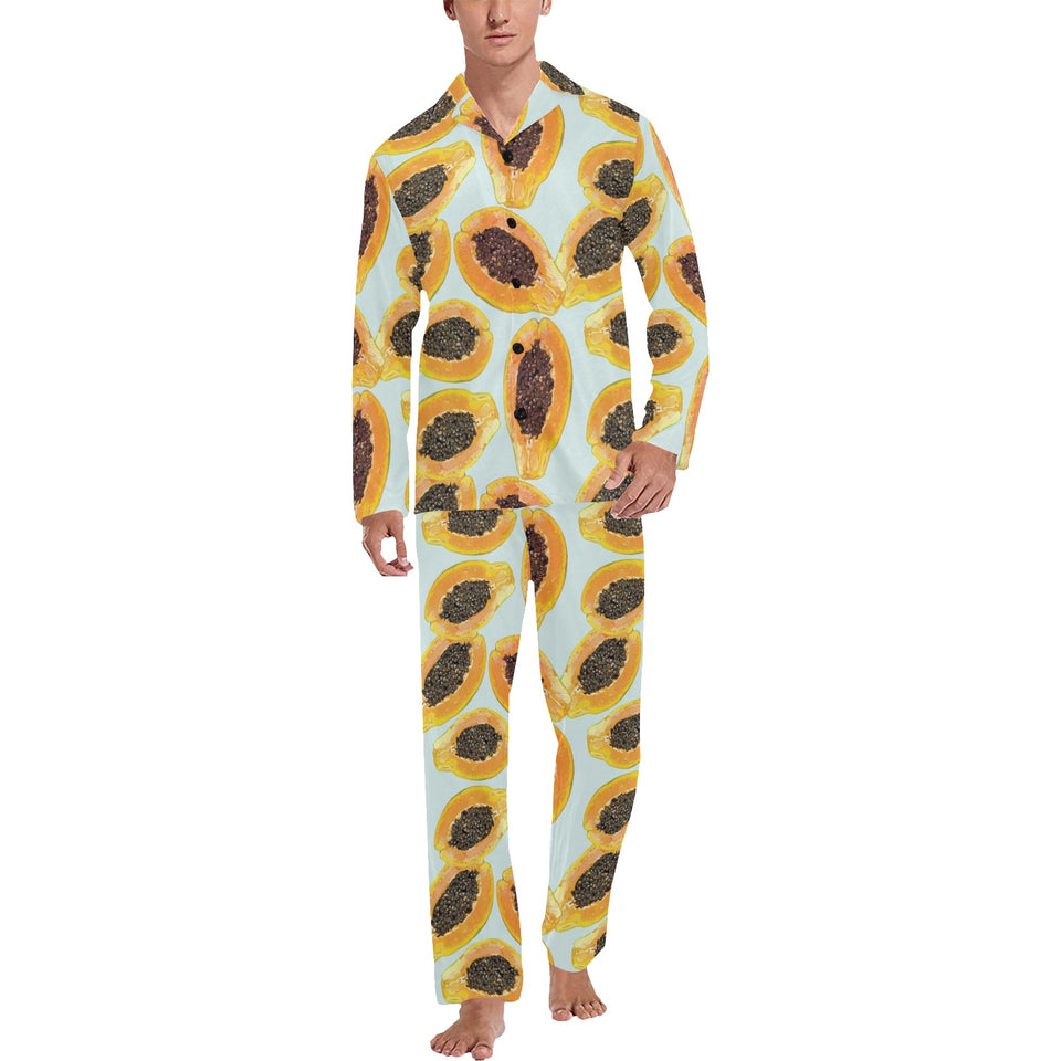 Watercolor papaya pattern Men's Long Pajama Set