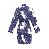 Hand drawn cute unicorn star planet Women's Long Sleeve Belted Night Robe