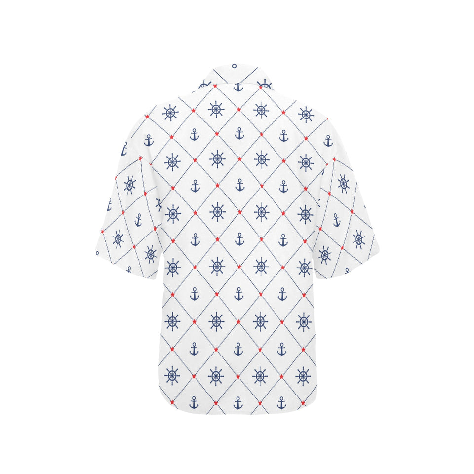 Anchor rudder nautical design pattern Women's All Over Print Hawaiian Shirt