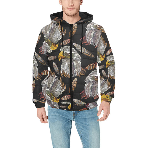Eagle Pattern Print Design 05 Men's Padded Hooded Jacket
