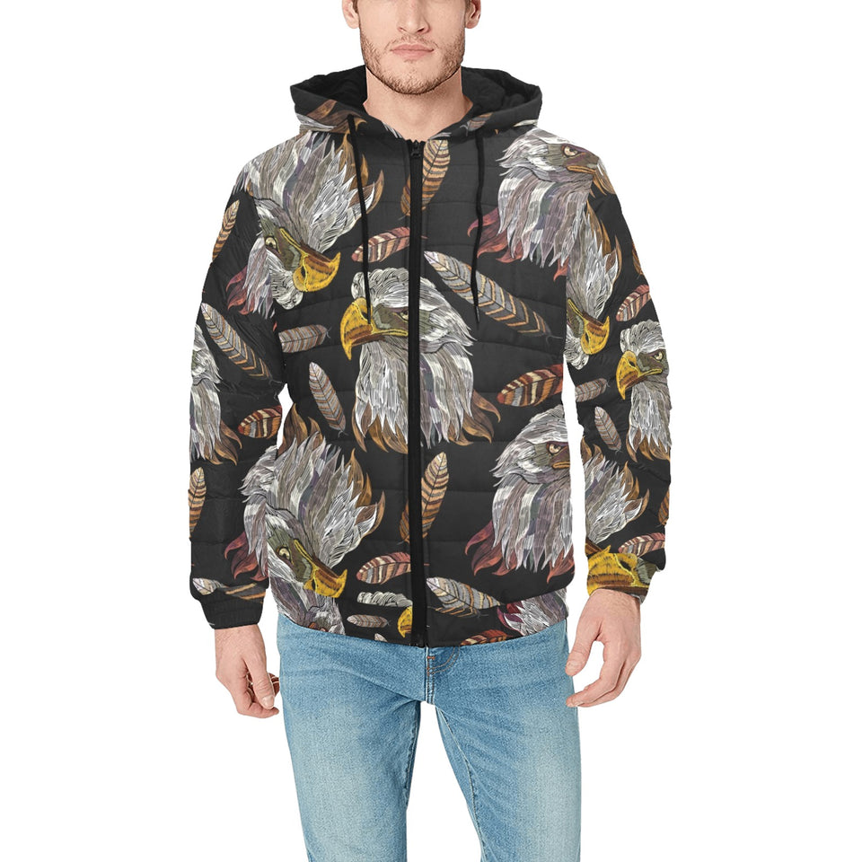 Eagle Pattern Print Design 05 Men's Padded Hooded Jacket