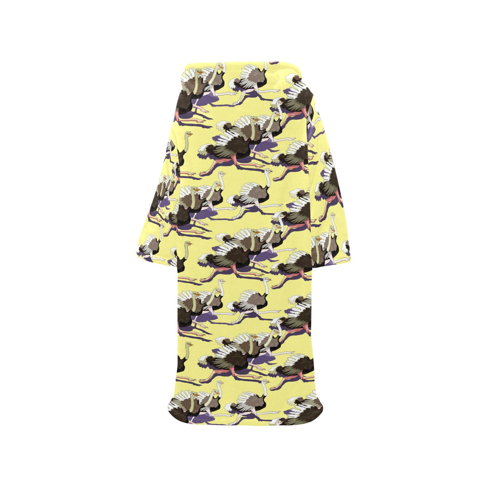 Ostrich Pattern Print Design 04 Blanket Robe with Sleeves