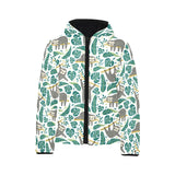 Cute sloths tropical palm leaves white background Kids' Boys' Girls' Padded Hooded Jacket