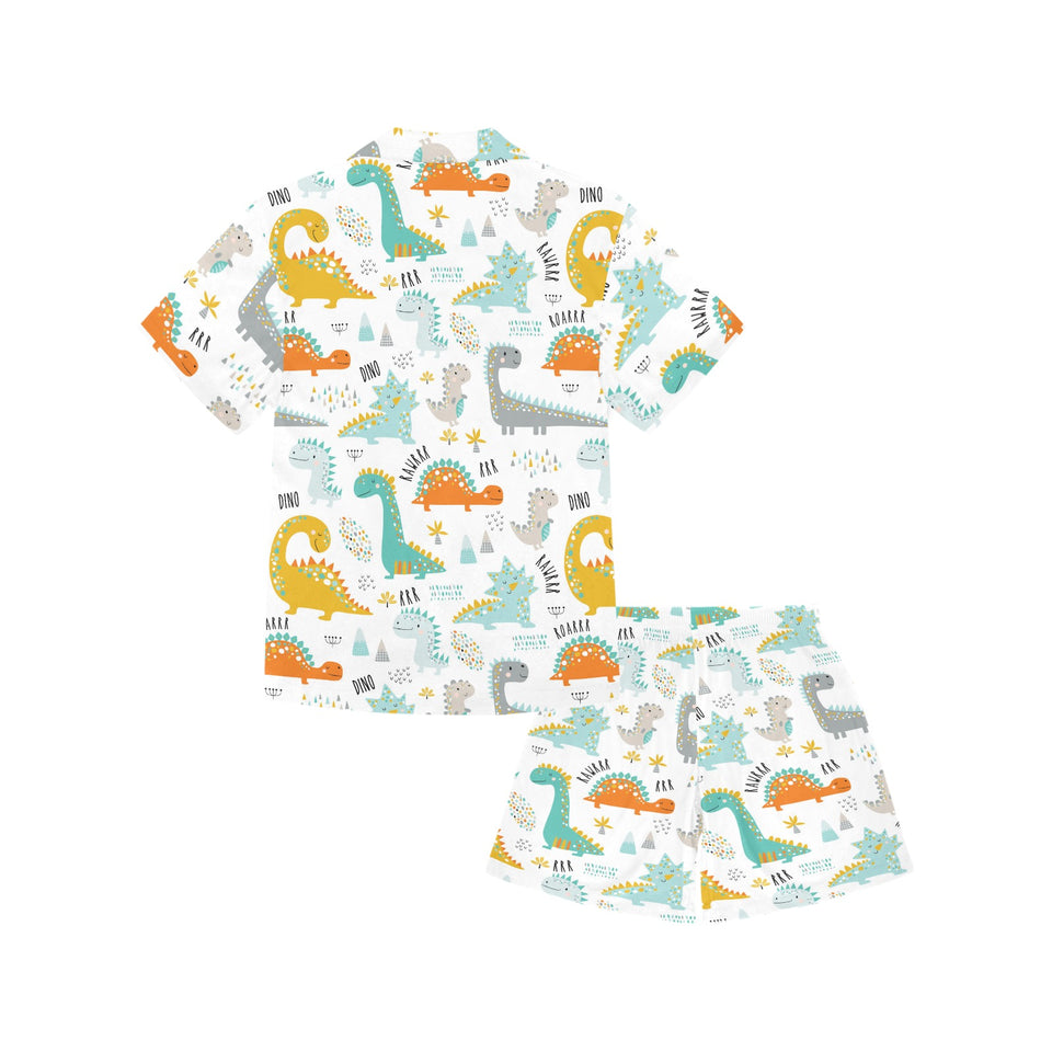 Cute funny kids dinosaurs pattern Kids' Boys' Girls' V-Neck Short Pajama Set