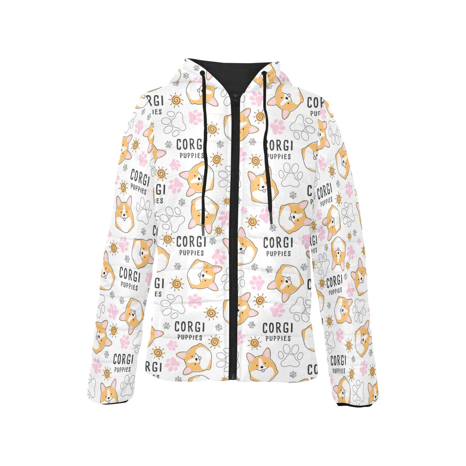 Corgi Dog Pattern Women's Padded Hooded Jacket