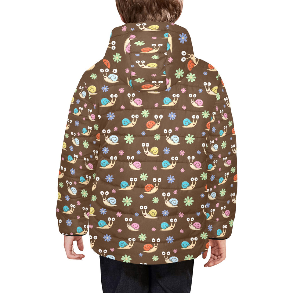 Snail Pattern Print Design 03 Kids' Boys' Girls' Padded Hooded Jacket