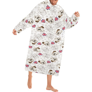 English Bulldog Pattern Print Design 01 Blanket Robe with Sleeves