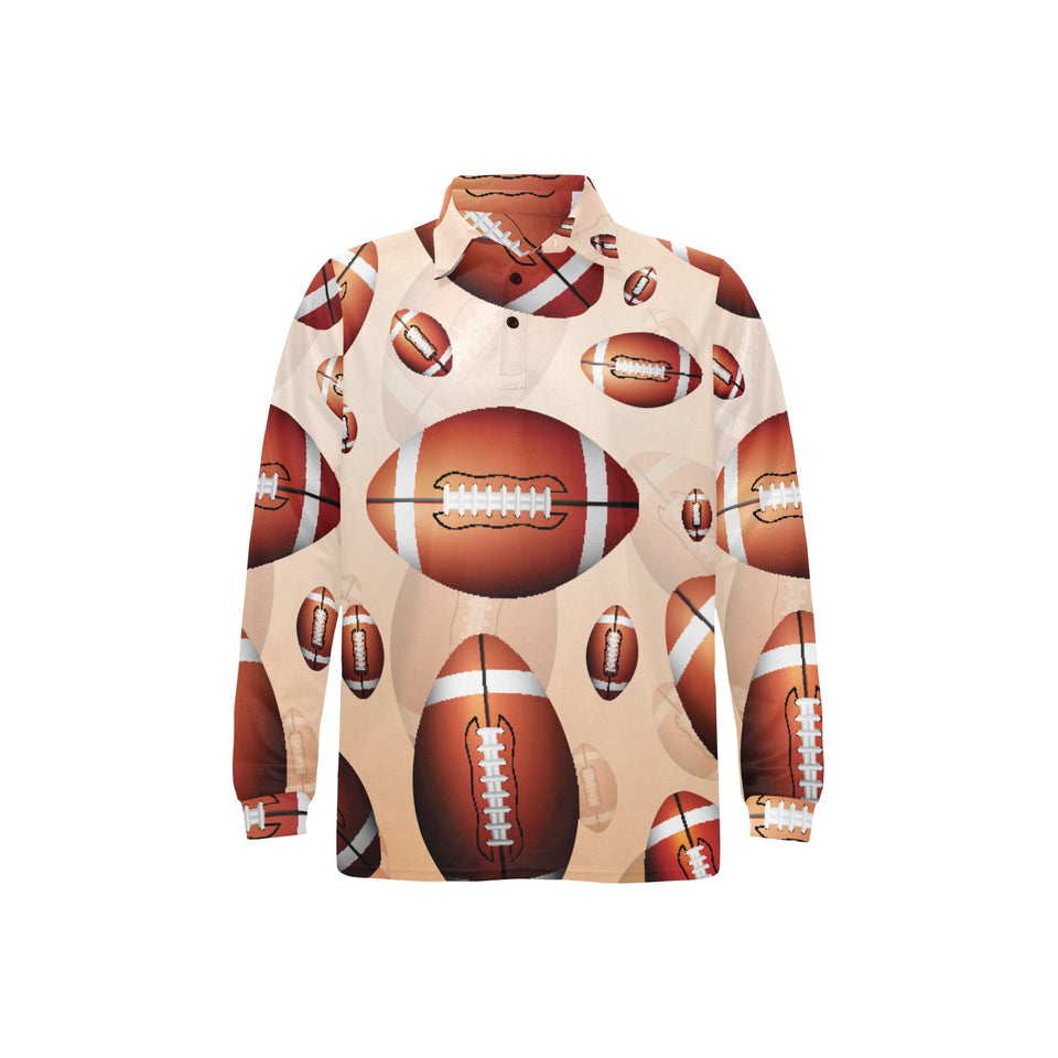 American football ball design pattern Men's Long Sleeve Polo Shirt