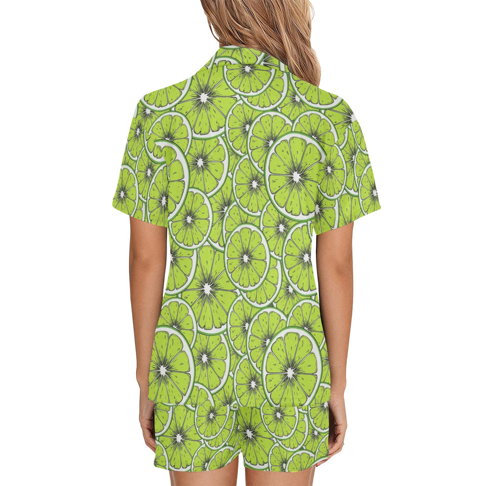 Slices of Lime design pattern Women's V-Neck Short Pajama Set