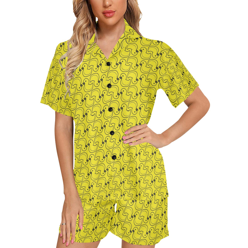 Duck Pattern Print Design 02 Women's V-Neck Short Pajama Set