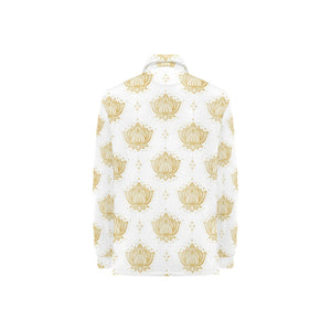 Gold Ornamental lotue waterlily symbol pattern Women's Long Sleeve Polo Shirt