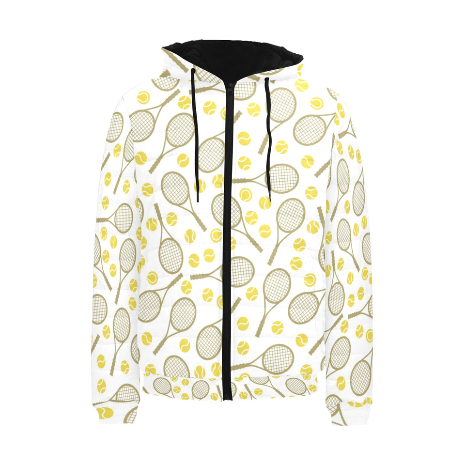Tennis Pattern Print Design 02 Men's Padded Hooded Jacket