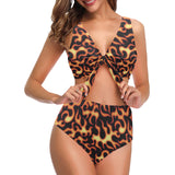 Fire flame dark pattern Chest Bowknot High Waisted Bikini Swimsuit