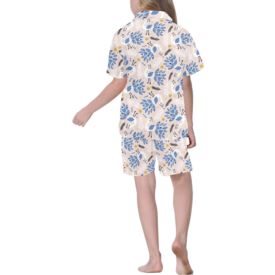 Cute peacock pattern Kids' Boys' Girls' V-Neck Short Pajama Set