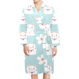 Maneki neko cat sakura Men's Long Sleeve Belted Night Robe