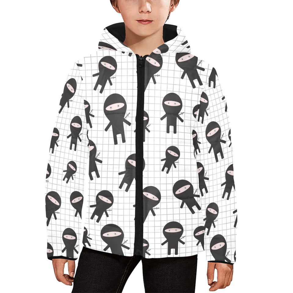 Ninja pattern plaid background Kids' Boys' Girls' Padded Hooded Jacket