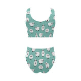 Cute sheep green background Chest Bowknot High Waisted Bikini Swimsuit