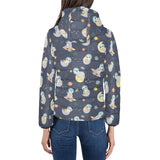 Cute sloth astronaut star planet rocket pattern Women's Padded Hooded Jacket